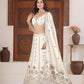 Rajwada White Silk Blend Embellished Semi Stitched Lehenga For Women