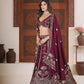 Rajwada Deep Wine Silk Blend Embellished Semi Stitched Lehenga For Women
