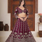 Rajwada Deep Wine Silk Blend Embellished Semi Stitched Lehenga For Women
