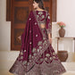 Rajwada Deep Wine Silk Blend Embellished Semi Stitched Lehenga For Women