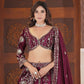 Rajwada Deep Wine Silk Blend Embellished Semi Stitched Lehenga For Women