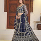 Rajwada Navy Blue Net Embellished Semi Stitched Lehenga For Women
