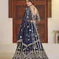 Rajwada Navy Blue Net Embellished Semi Stitched Lehenga For Women