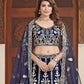 Rajwada Navy Blue Net Embellished Semi Stitched Lehenga For Women