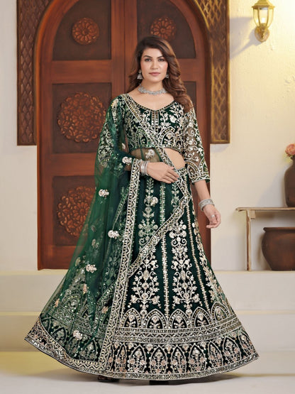 Rajwada Green Net Embellished Semi Stitched Lehenga For Women