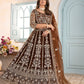 Rajwada Brown Net Embellished Semi Stitched Lehenga For Women