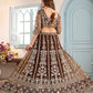 Rajwada Brown Net Embellished Semi Stitched Lehenga For Women