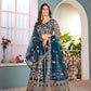 Rajwada Teal Blue Net Embellished Semi Stitched Lehenga For Women