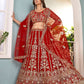 Rajwada Red Net Embellished Semi Stitched Lehenga For Women