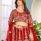 Rajwada Red Net Embellished Semi Stitched Lehenga For Women