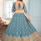 Rajwada Sky Blue Chinon Embellished Semi Stitched Lehenga For Women