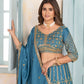 Rajwada Sky Blue Chinon Embellished Semi Stitched Lehenga For Women
