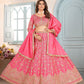Rajwada Peach Chinon Embellished Semi Stitched Lehenga For Women