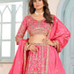 Rajwada Peach Chinon Embellished Semi Stitched Lehenga For Women