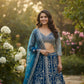 Rajwada Teal Blue Net Embellished Semi Stitched Lehenga For Women