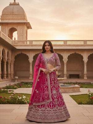 Rajwada Pink Net Embellished Semi Stitched Lehenga For Women