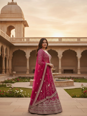 Rajwada Pink Net Embellished Semi Stitched Lehenga For Women