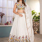 Rajwada White Chinon Embellished Semi Stitched Lehenga For Women