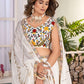 Rajwada White Chinon Embellished Semi Stitched Lehenga For Women