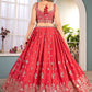 Rajwada Red Chinon Embellished Semi Stitched Lehenga For Women