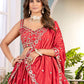 Rajwada Red Chinon Embellished Semi Stitched Lehenga For Women