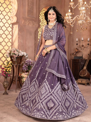 Rajwada Dusty Purple Georgette Embellished Semi Stitched Lehenga For Women