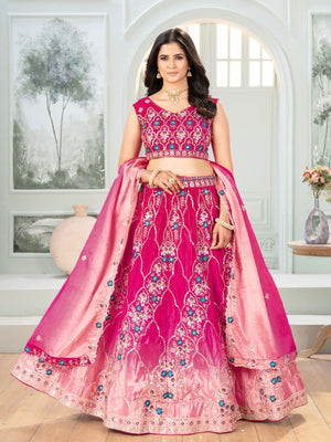 Rajwada Pink Chinon Embellished Semi Stitched Lehenga For Women