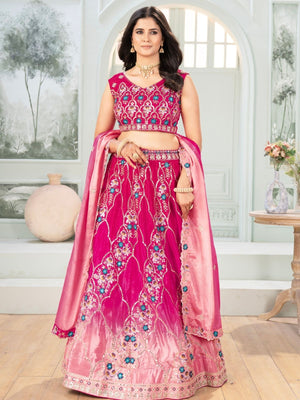 Rajwada Pink Chinon Embellished Semi Stitched Lehenga For Women