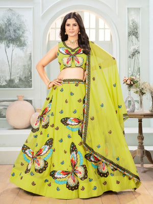 Rajwada Pista Georgette Embellished Semi Stitched Lehenga For Women