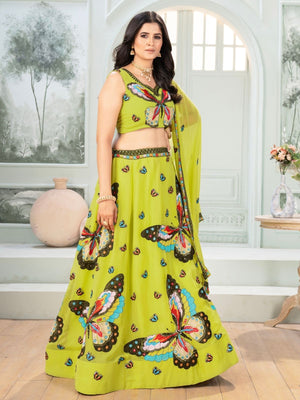 Rajwada Pista Georgette Embellished Semi Stitched Lehenga For Women