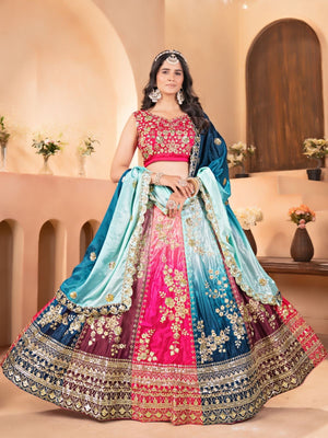Rajwada Multi Colour Chinon Embellished Semi Stitched Lehenga For Women