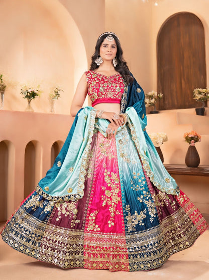 Rajwada Multi Colour Chinon Embellished Semi Stitched Lehenga For Women