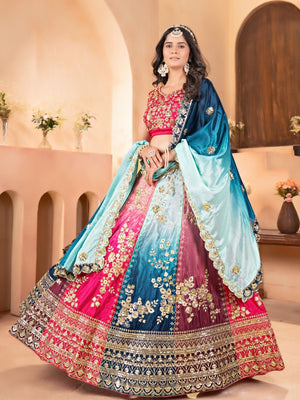 Rajwada Multi Colour Chinon Embellished Semi Stitched Lehenga For Women