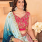 Rajwada Multi Colour Chinon Embellished Semi Stitched Lehenga For Women