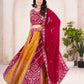 Rajwada Red And Mustard Silk Blend Embellished Semi Stitched Lehenga For Women