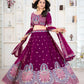 Rajwada Wine Georgette Embellished Semi Stitched Lehenga For Women