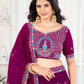Rajwada Wine Georgette Embellished Semi Stitched Lehenga For Women