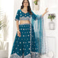 Rajwada Teal Blue Georgette Embellished Semi Stitched Lehenga For Women