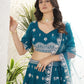 Rajwada Teal Blue Georgette Embellished Semi Stitched Lehenga For Women