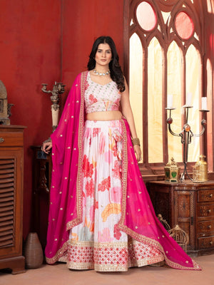 Rajwada Multi Colour Chinon Embellished Semi Stitched Lehenga For Women