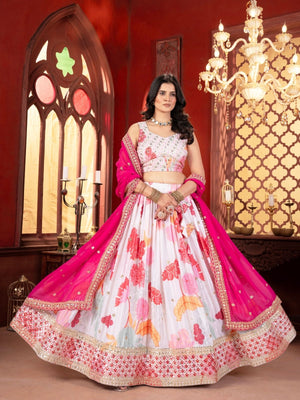 Rajwada Multi Colour Chinon Embellished Semi Stitched Lehenga For Women