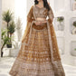 Rajwada Brown Net Embellished Semi Stitched Lehenga For Women