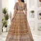 Rajwada Brown Net Embellished Semi Stitched Lehenga For Women