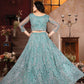 Rajwada Sky Blue Net Embellished Semi Stitched Lehenga For Women
