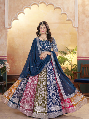 Rajwada Multi Colour Georgette Embellished Semi Stitched Lehenga For Women