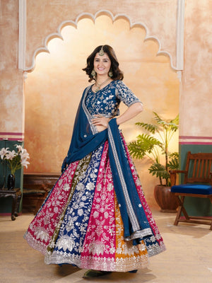 Rajwada Multi Colour Georgette Embellished Semi Stitched Lehenga For Women