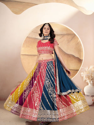 Rajwada Multi Colour Georgette Embellished Semi Stitched Lehenga For Women