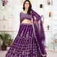 Rajwada Deep Purple Georgette Embellished Semi Stitched Lehenga For Women