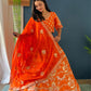 Rajwada Orangge Silk Blend Embellished Semi Stitched Lehenga For Women