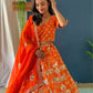 Rajwada Orangge Silk Blend Embellished Semi Stitched Lehenga For Women